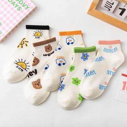 5 Pairs Socks Sets Women Elegant Retro Polyester Cotton Low Tube Women Socks Breathable Japanese Style Casual Cotton Short Sock